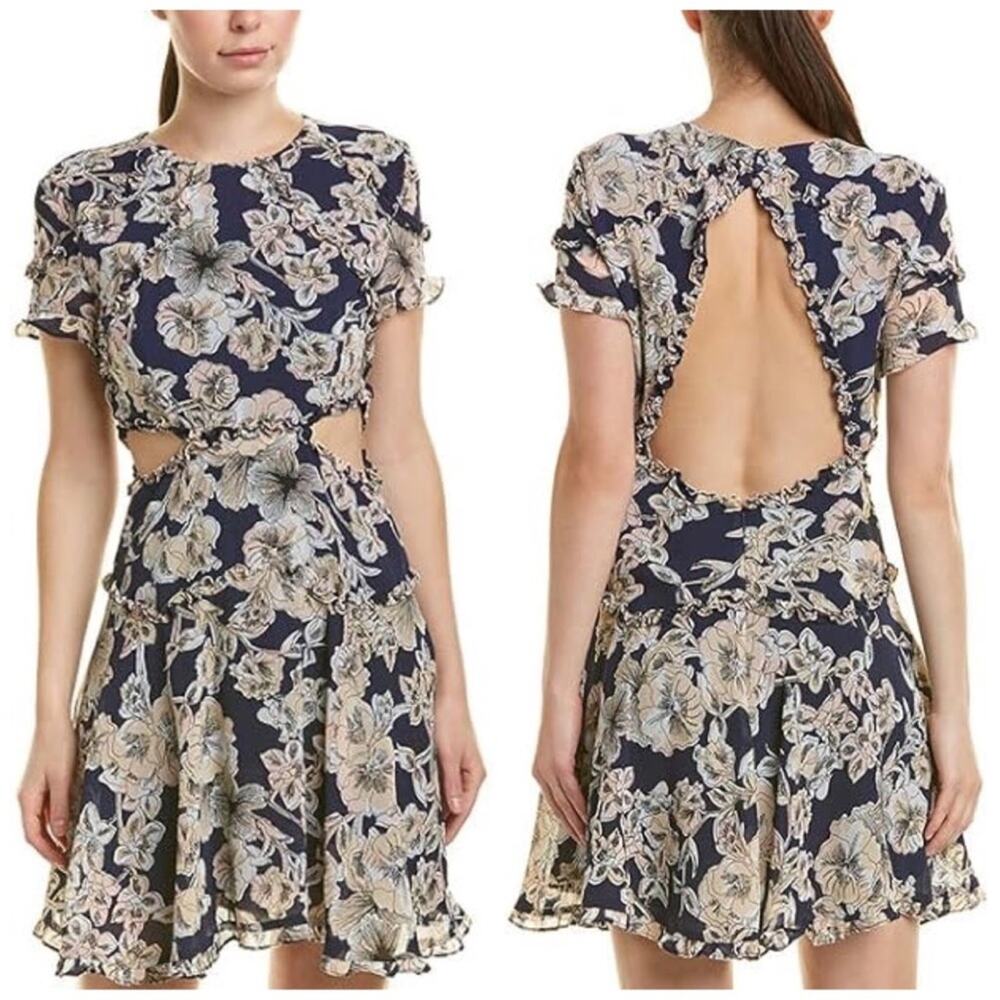 Bardot Women’s Brianna Floral-Print Cutout Ruffled Mini Dress Size 6